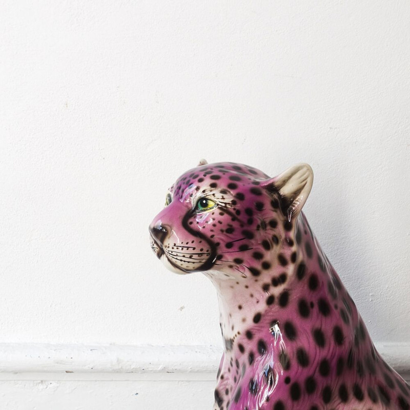 Vintage Purple Ceramic Leopard Sculpture, Portuguese 1970s 