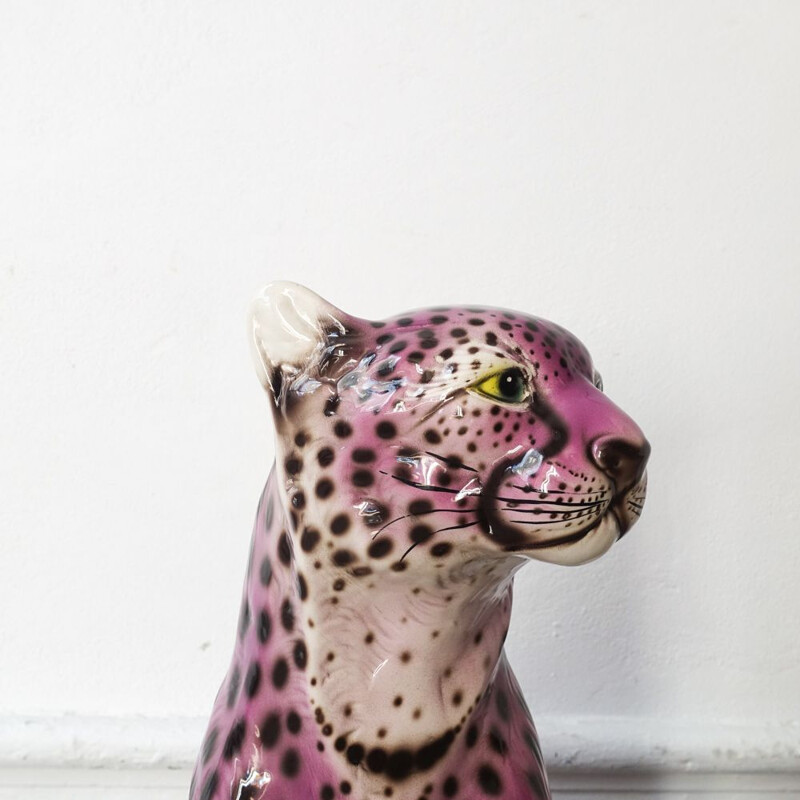 Sculpture vintage léopard en céramique violette, Portugais 1970 