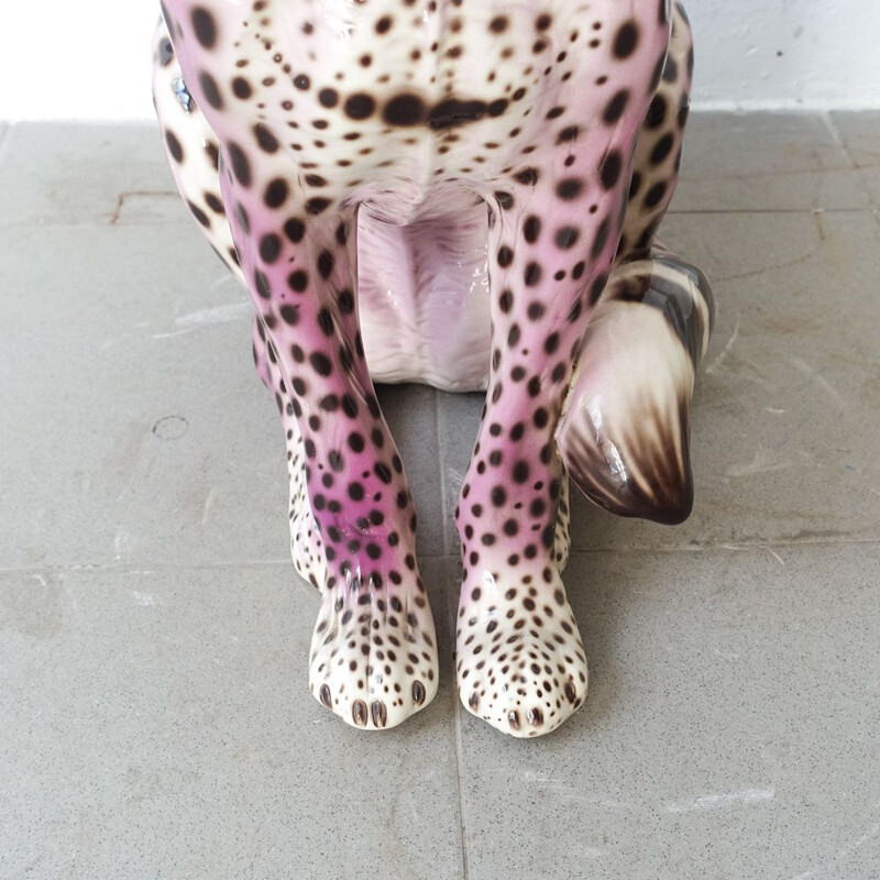 Vintage Purple Ceramic Leopard Sculpture, Portuguese 1970s 