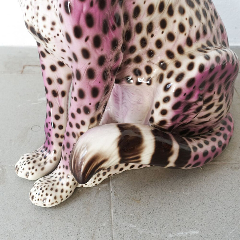 Vintage Purple Ceramic Leopard Sculpture, Portuguese 1970s 