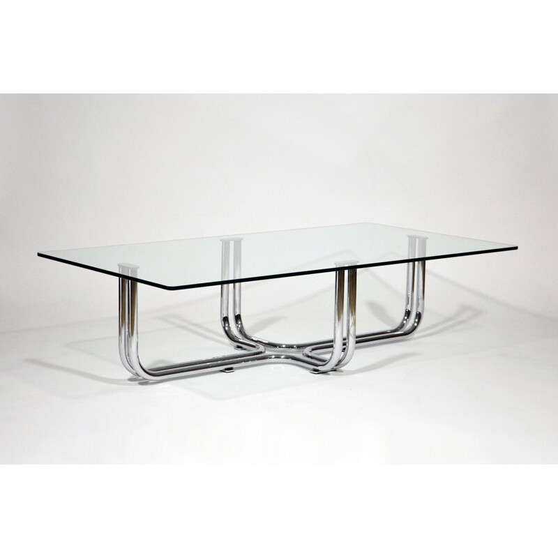 Vintage Coffee Table In Chromed Metal And Glass by Gianfranco Frattini, Italian 1970s