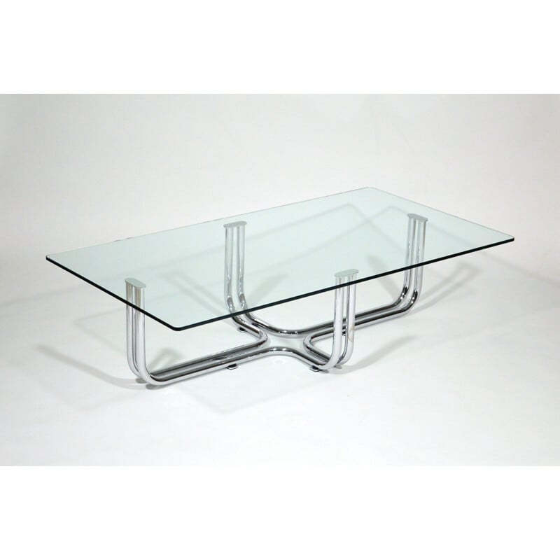 Vintage Coffee Table In Chromed Metal And Glass by Gianfranco Frattini, Italian 1970s