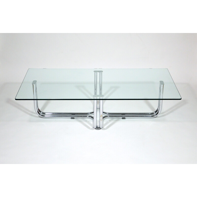 Table basse vintage en métal chromé et verre par Gianfranco Frattini, Italie 1970