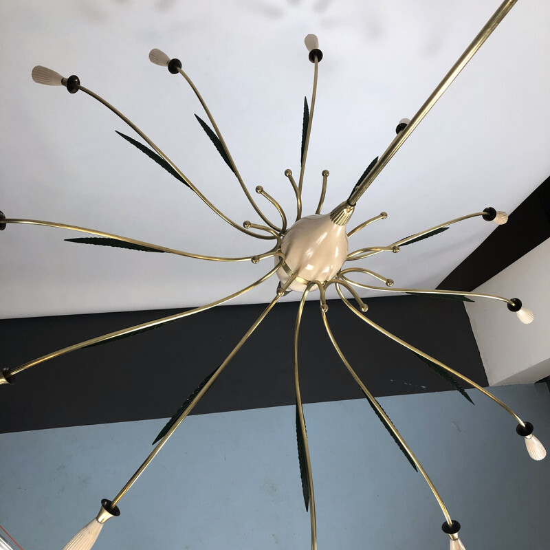 Large vintage brass spider chandelier to Oscar Torlasco, Italian