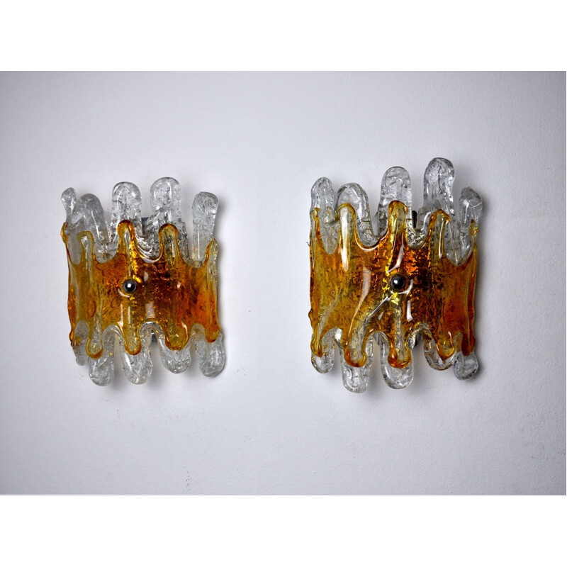 Pair of vintage "Lava" sconces by Carlos Nason for Murano, Italy 1970s
