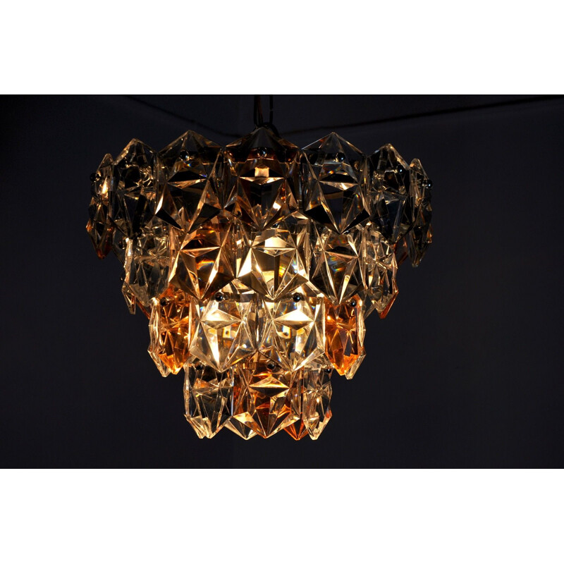 Vintage two-tone brass chandelier with 3 tiers by Kinkeldey, Germany 1970