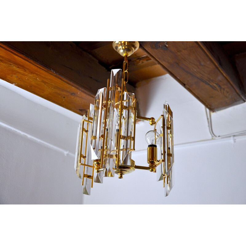 Vintage Venini 3 arms chandelier in Murano glass, Italy 1970s