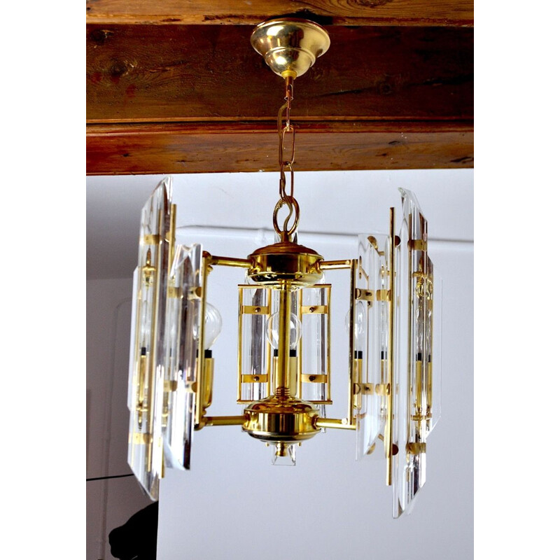 Vintage Venini 3 arms chandelier in Murano glass, Italy 1970s