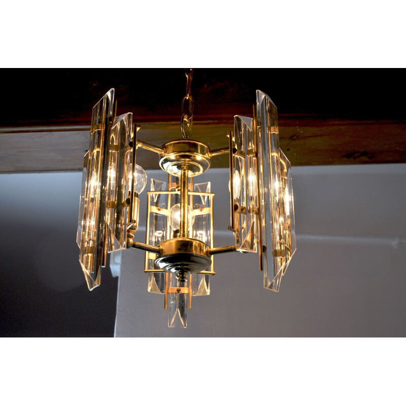 Vintage Venini 3 arms chandelier in Murano glass, Italy 1970s