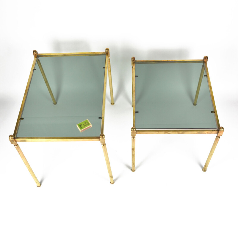 Pair of vintage brass modular tables in Hollywood Regency, France 1960s