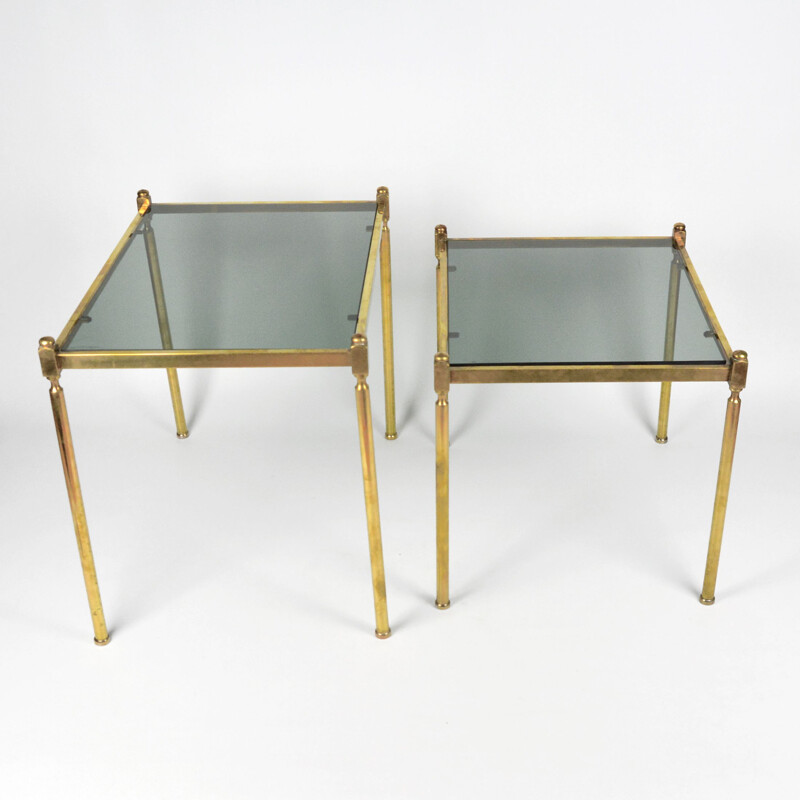 Pair of vintage brass modular tables in Hollywood Regency, France 1960s