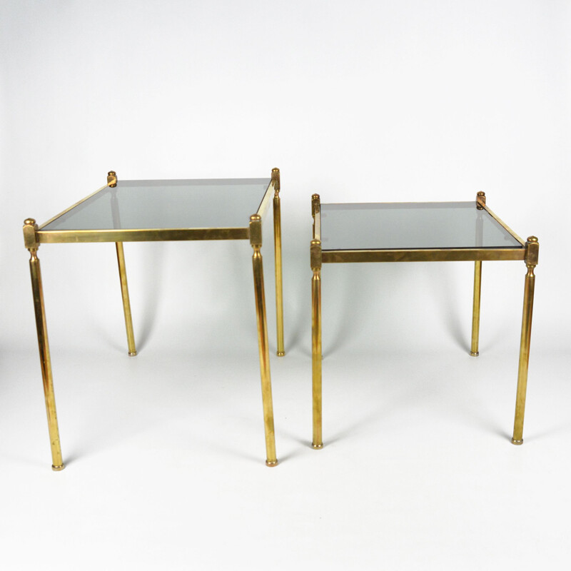 Pair of vintage brass modular tables in Hollywood Regency, France 1960s