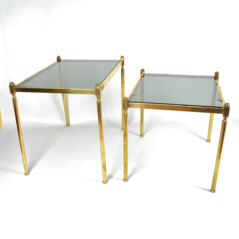 Pair of vintage brass modular tables in Hollywood Regency, France 1960s