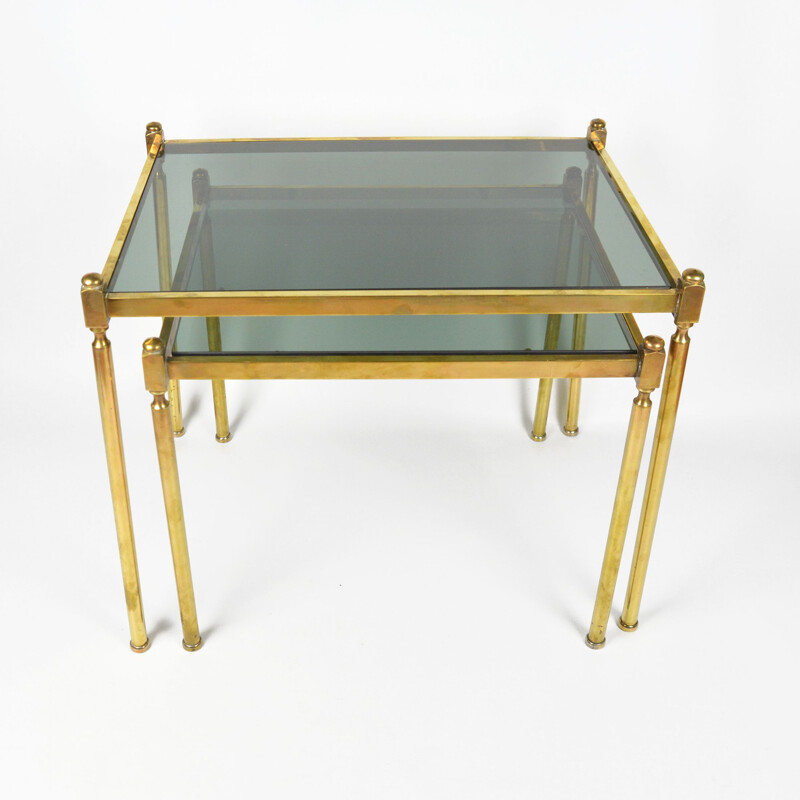 Pair of vintage brass modular tables in Hollywood Regency, France 1960s