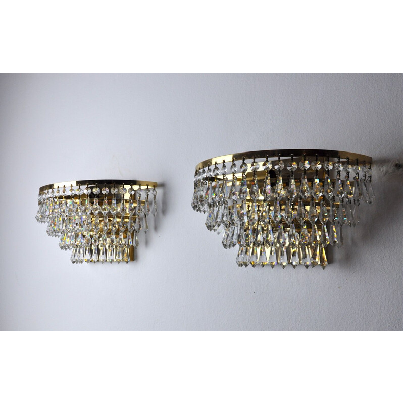 Pair of vintage Regency sconces with cut crystals 1980s