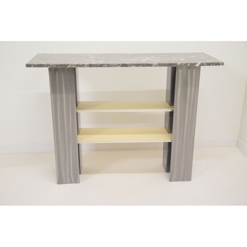 Vintage marble entry table, metal, modernist minimalist console, Italy 1980