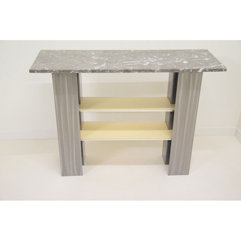 Table d'entrée vintage en marbre, métal, console minimaliste moderniste, Italie 1980