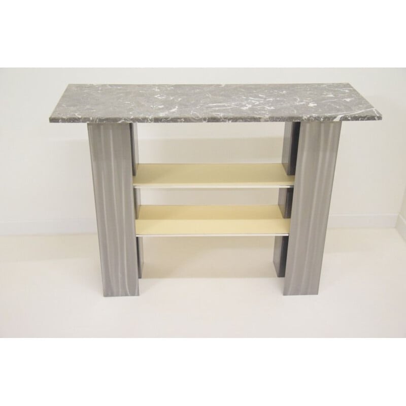 Vintage marble entry table, metal, modernist minimalist console, Italy 1980