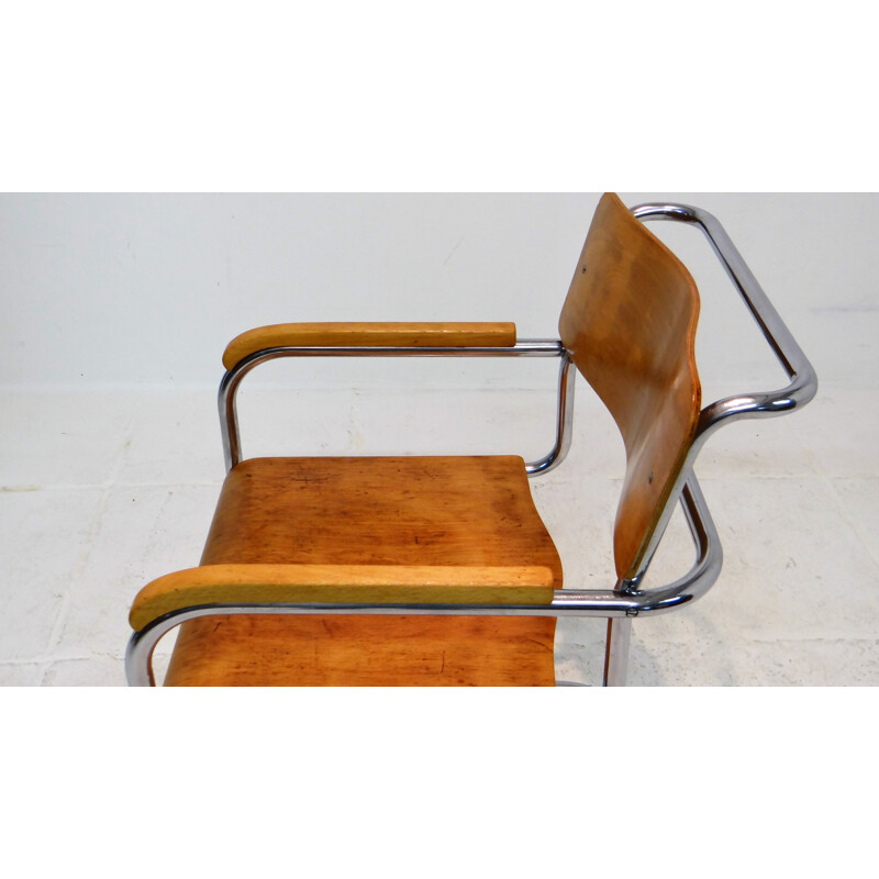 B34 armchair in chromed steel and plywood, Marcel BREUER - 1930s