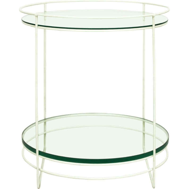 Vintage White Steel Rod & Glass Side Table, Germany 1960s