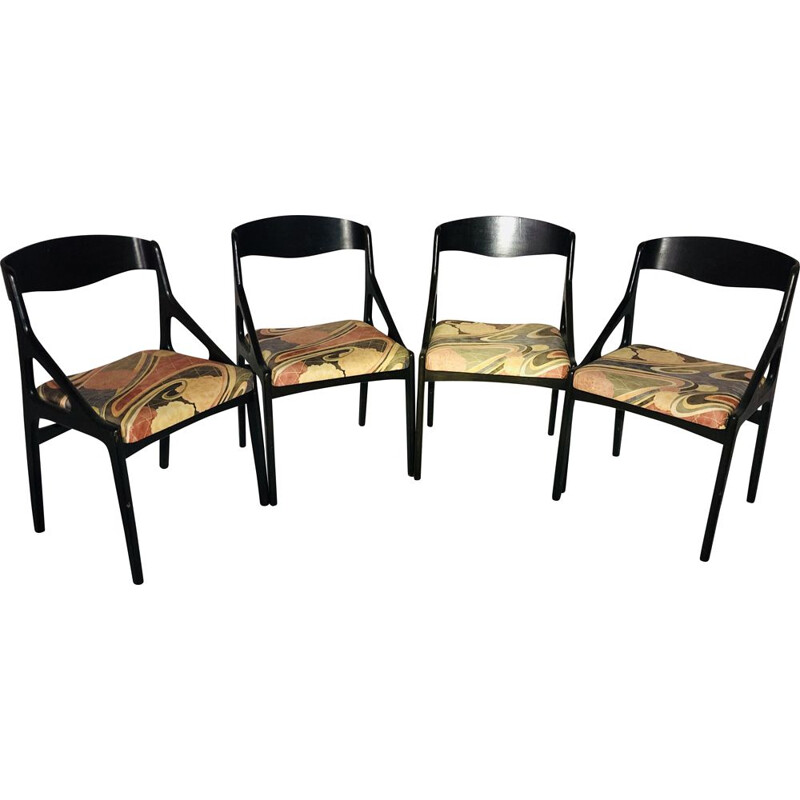 Set of 4 vintage Baumann fabric chairs 1980s