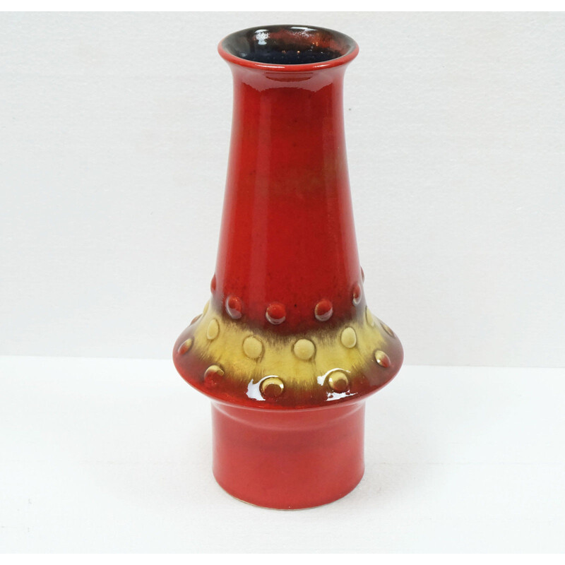 Vase Jasba rouge et jaune en ceramique - 1960
