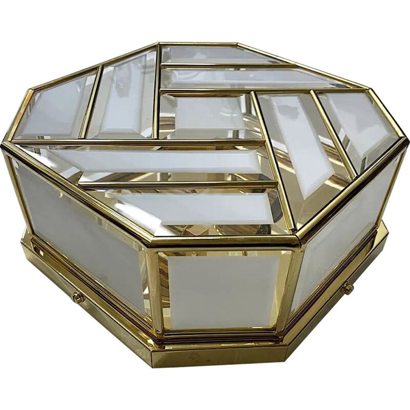 Vintage Modern Brass and Glass Ceiling Light, Italian 1970s