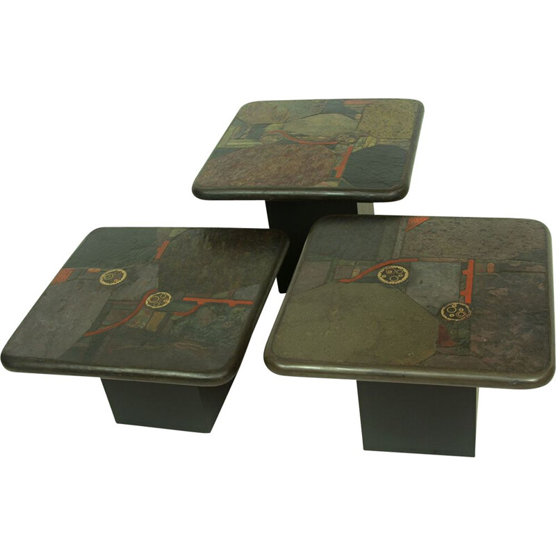 Set of 3 vintage Brutalist Nesting Tables by Paul Kingma for C. Kneip, German 1991s