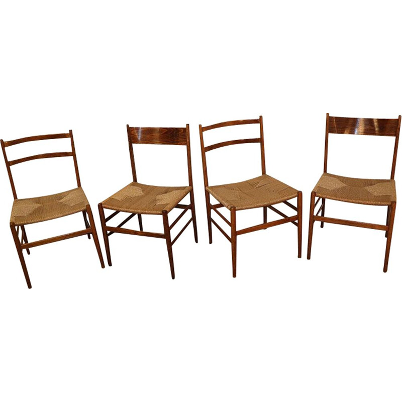 Set of 4 vintage rope chairs, Scandinav 1960s