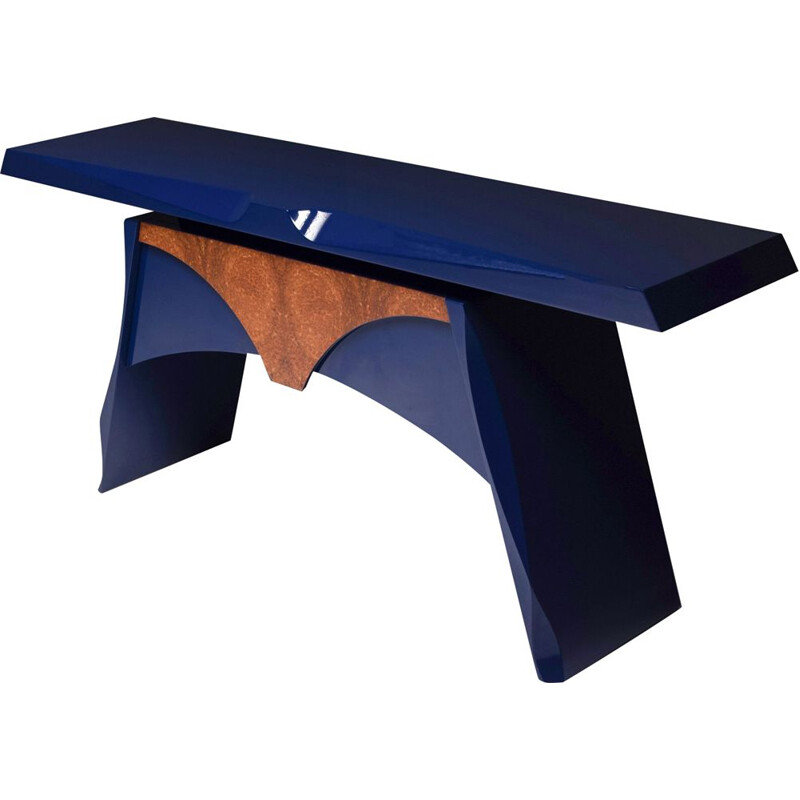 Vintage Blue lacquered console table, Belgium 1980s