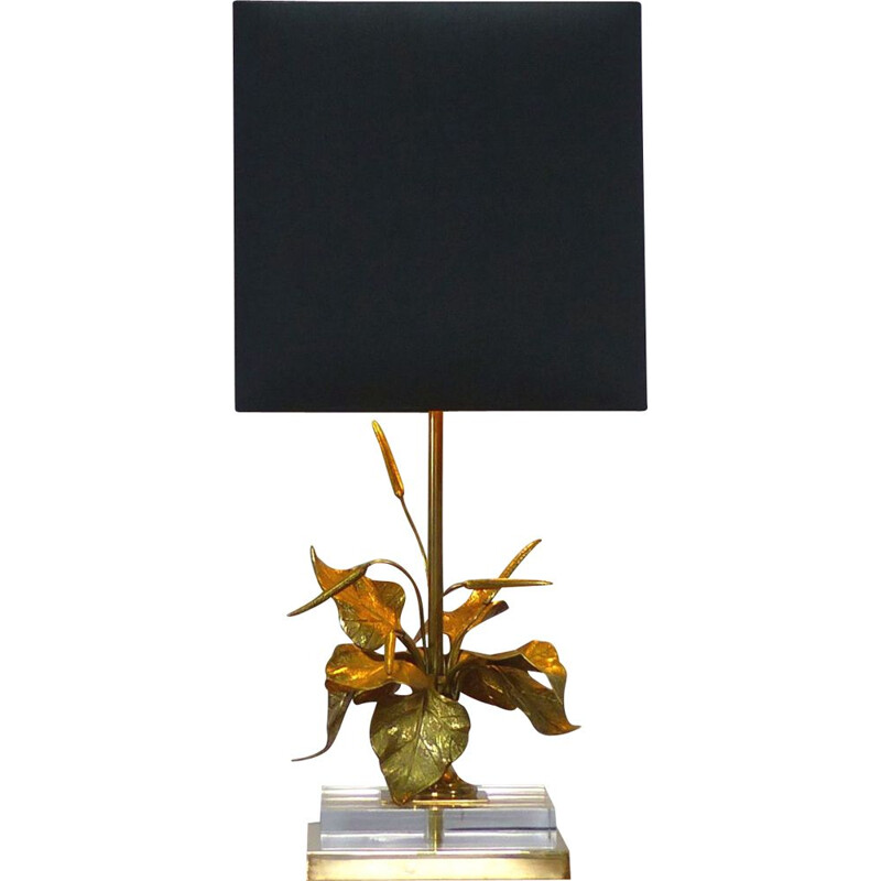 Vintage table lamp with gilded brass foliage, 1970