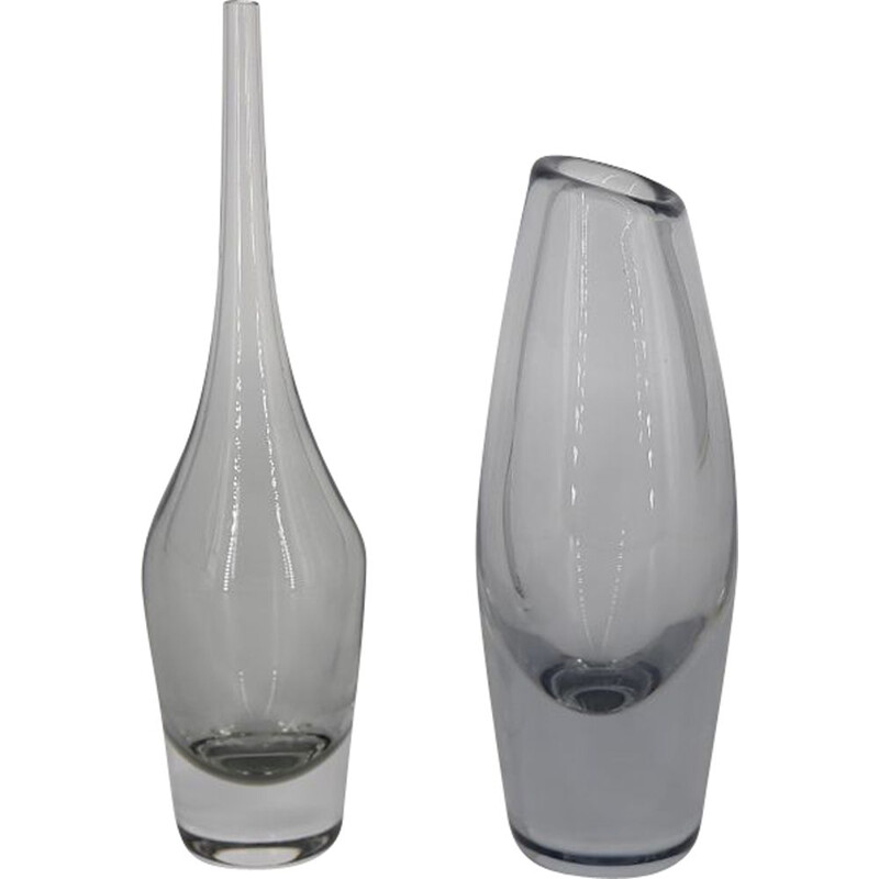 Scandinavian vintage glass vase with narrow neck, Sweden 1960