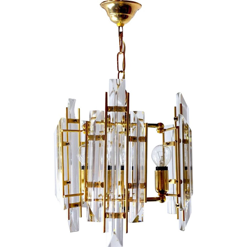 Lámpara vintage Venini de 3 brazos de cristal de Murano, Italia 1970