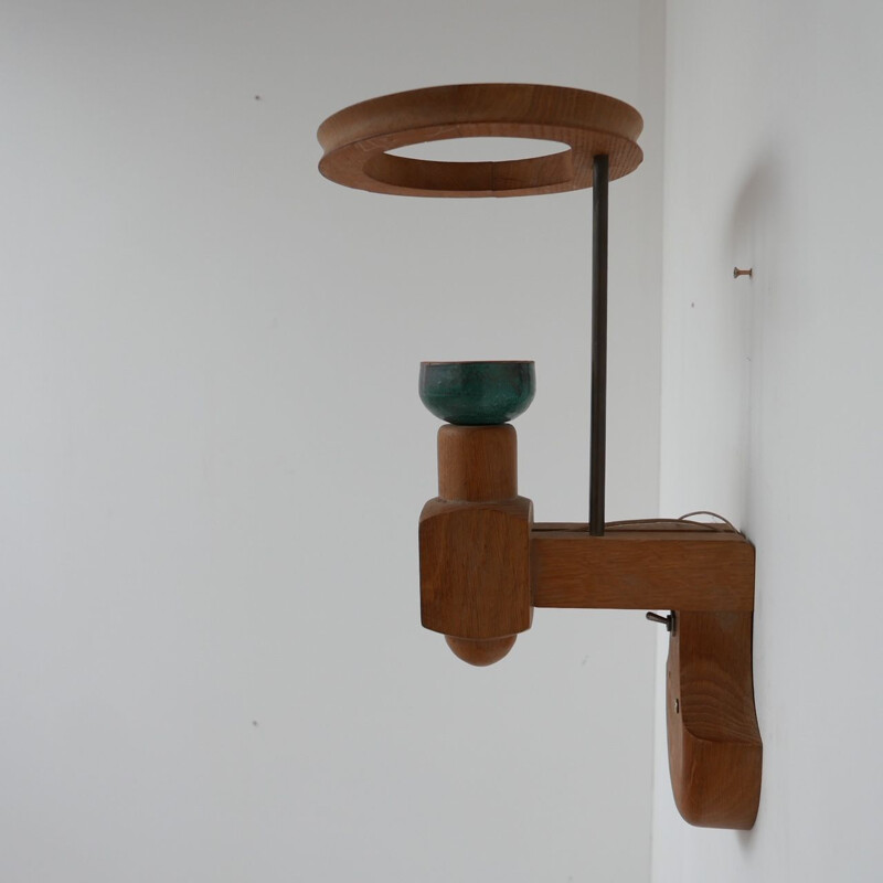 Vintage Guillerme et Chambron Oak Wall Light, French 1960s