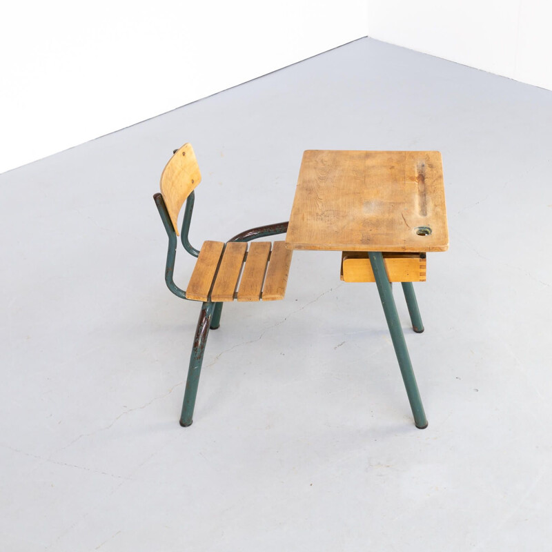 Vintage Metal and wooden schoolbench 1950s