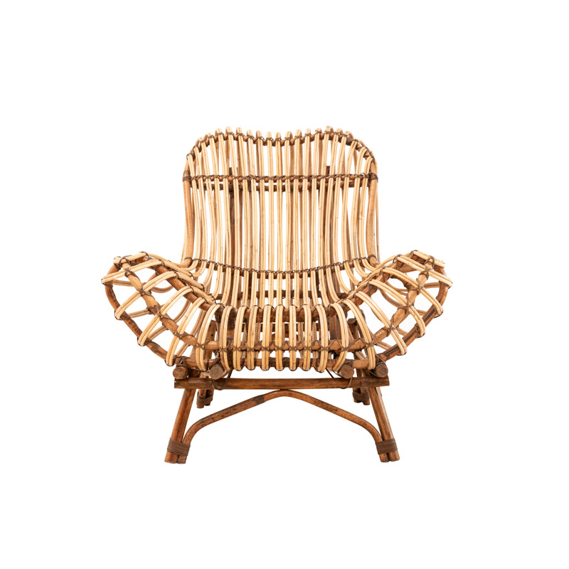 Poltrona vintage in rattan e canna 1950