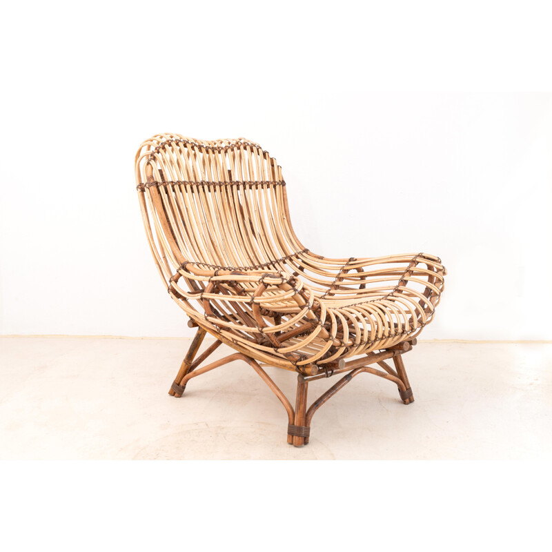 Vintage cane and rattan Armchair 1950s