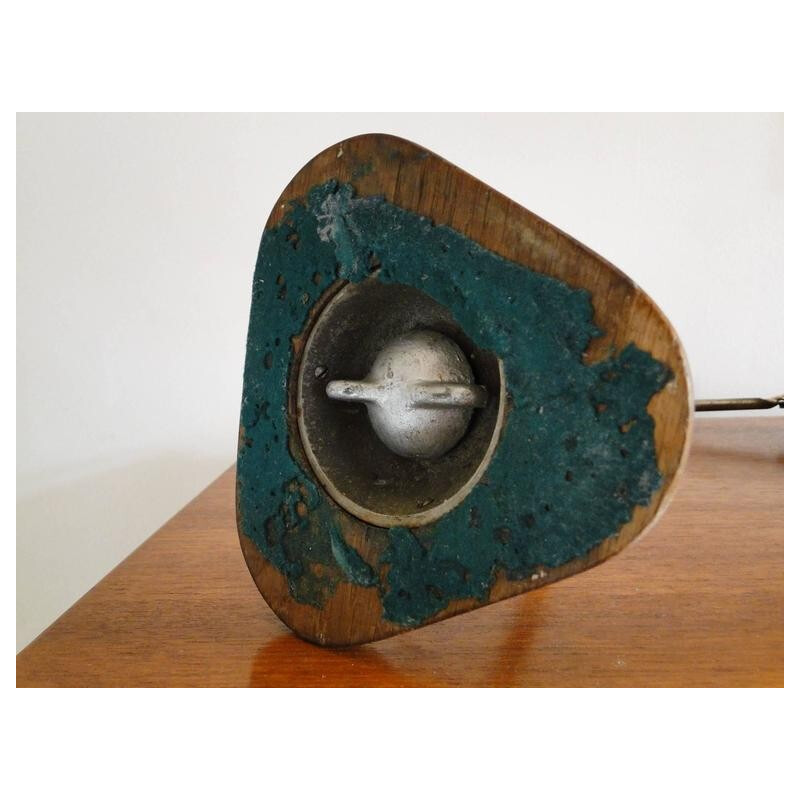 Industrial "206" lamp in oakwood and metal, Bernard-Albin GRAS - 1940s