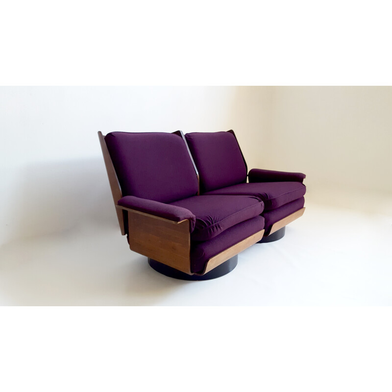 Coulon "Viborg" 2-seater sofa in Rio rosewood and purple fabric, Bernard BRUNIER - 1960s