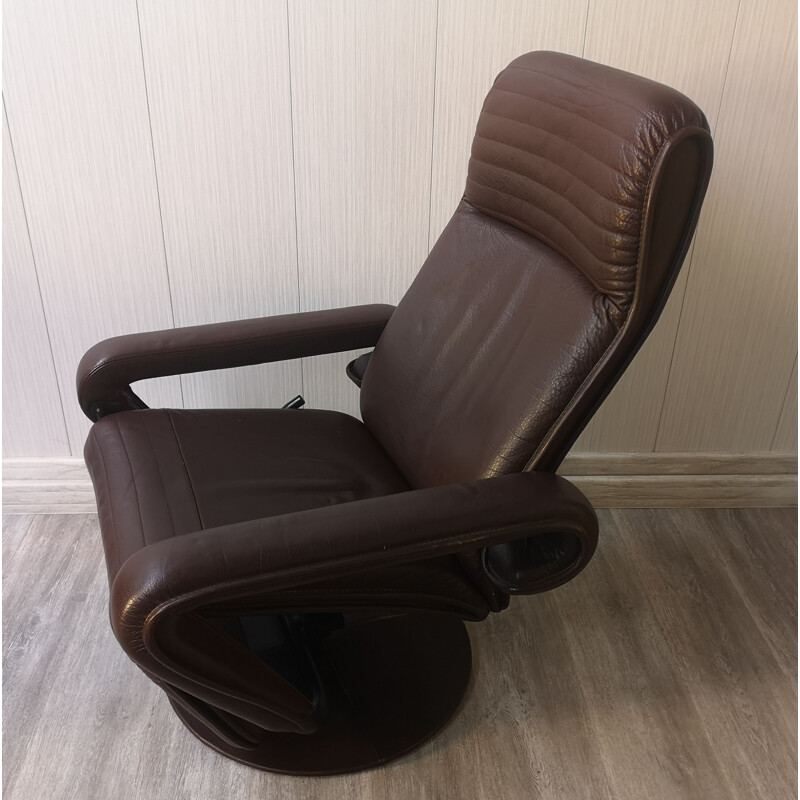 Vintage leather reclining lounge chair, Scandinavian 1970s