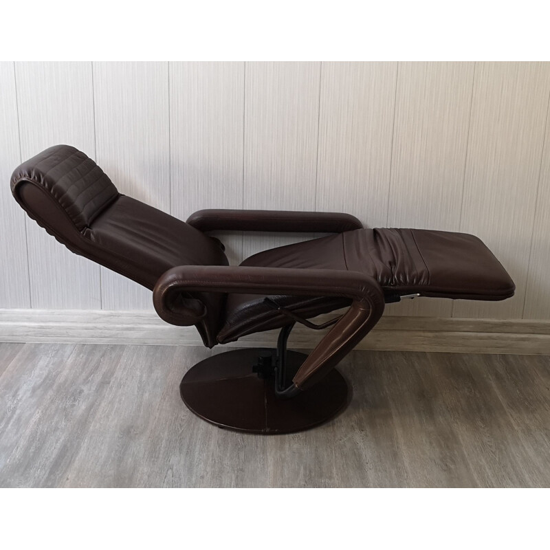 Vintage leather reclining lounge chair, Scandinavian 1970s