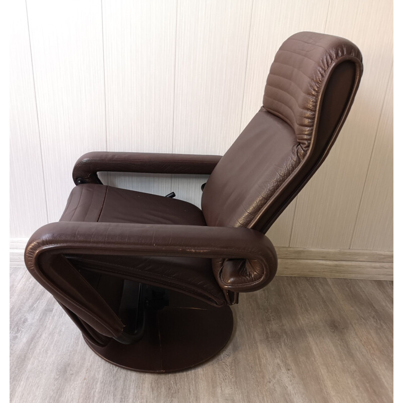 Fauteuil lounge vintage inclinable en cuir, Scandinave 1970