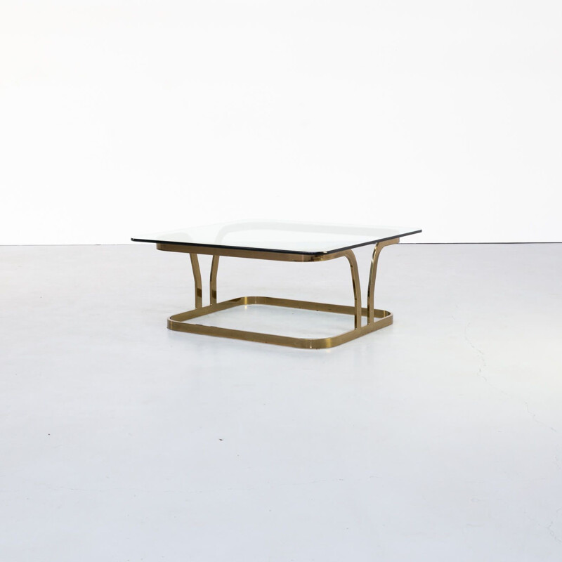 Vintage Brass square and glass coffe table 1970s