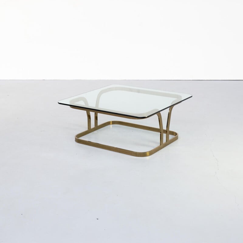 Vintage Brass square and glass coffe table 1970s