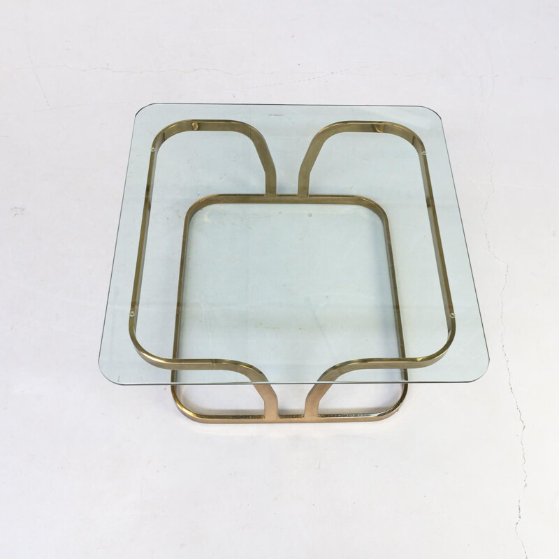 Vintage Brass square and glass coffe table 1970s