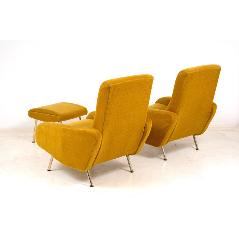 Pair of vintage armchairs and Troika footrest by P. Guariche for Airborne 1950s