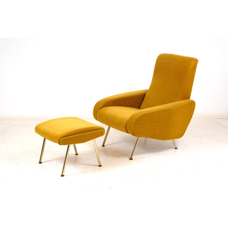 Pair of vintage armchairs and Troika footrest by P. Guariche for Airborne 1950s