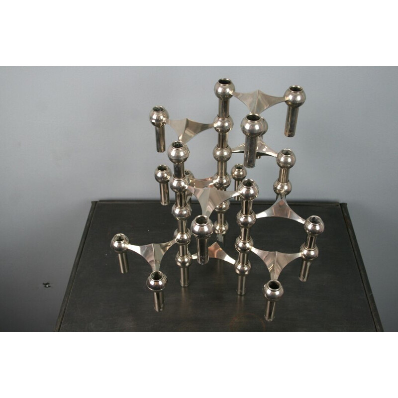 Set of 10 vintage modular candleholders by Nagel, Germany 1970s