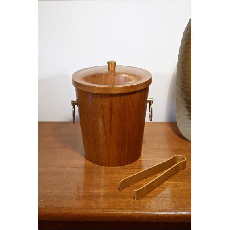 Vintage teak and brass ice bucket, Italian 1960s