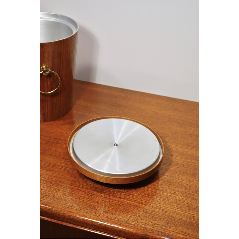 Vintage teak and brass ice bucket, Italian 1960s